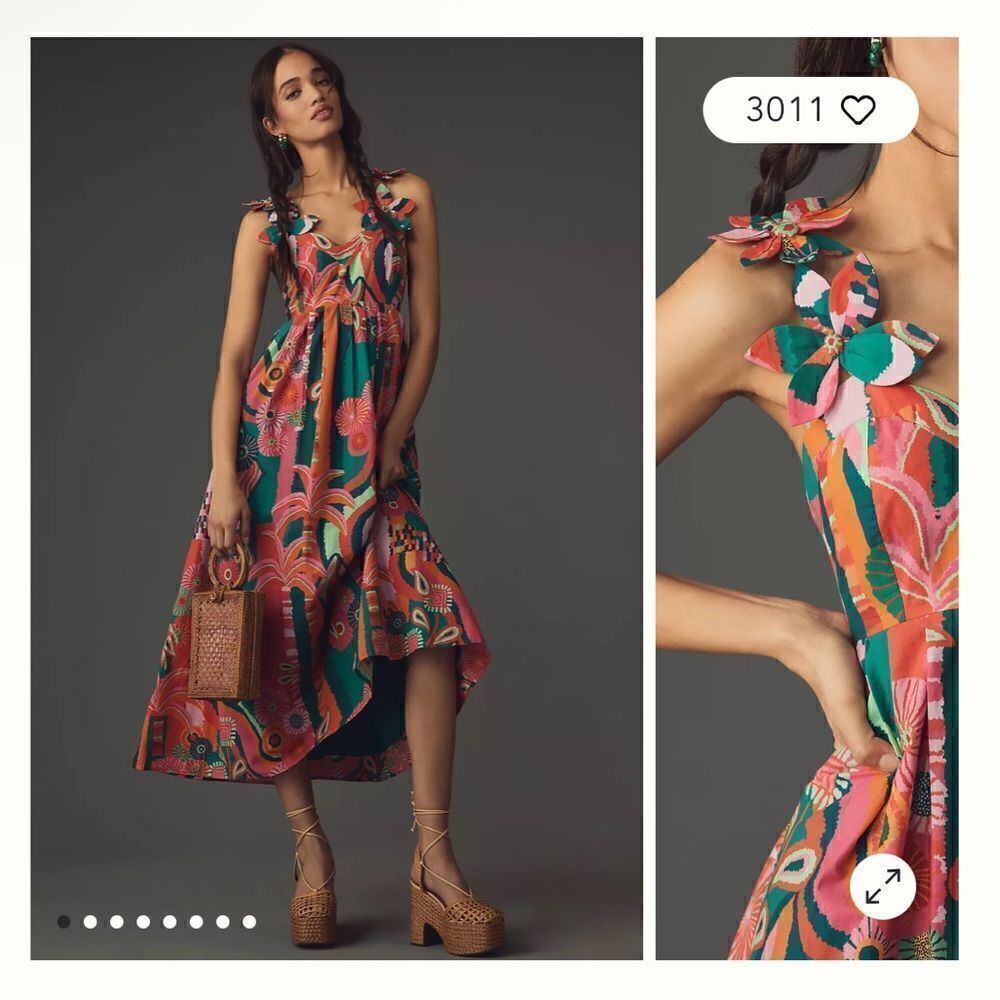 NEW Farm Rio x Anthropologie Pleated Palm Cutout Midi Dress Medium - Picture 5 of 8